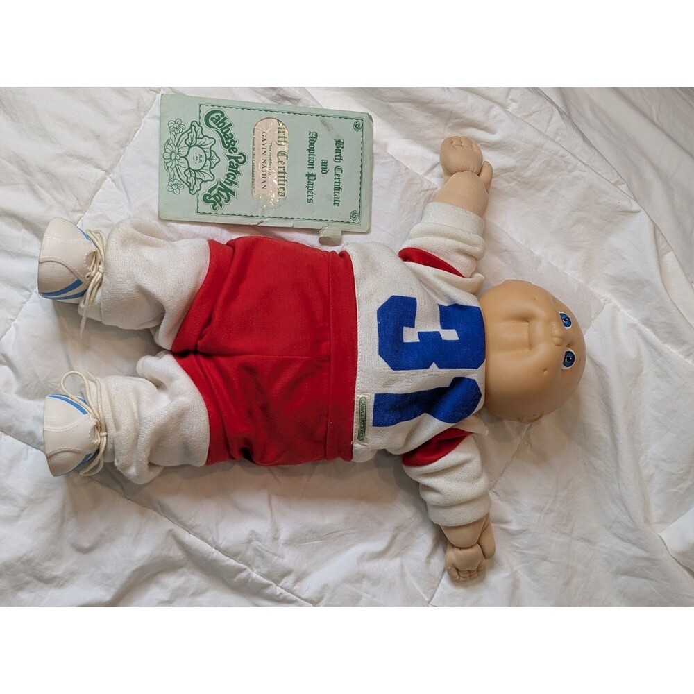 Cabbage Patch Kid Gavin Nathan Doll Blue Eyes Bald HM 2 OG Clothes Vtg Coleco